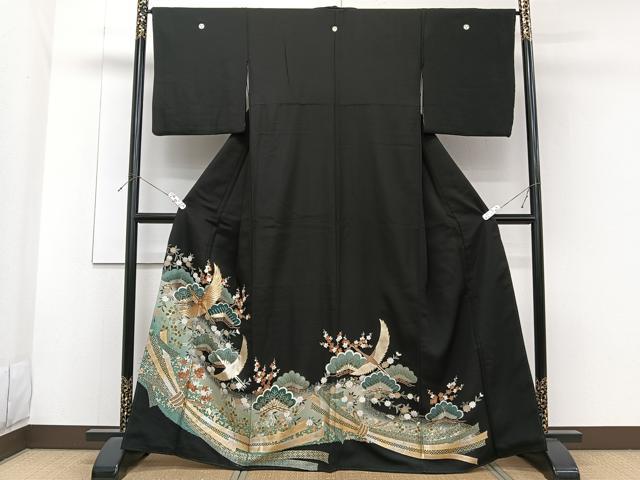 平和屋着物■豪華黒留袖　駒刺繍　束ね飛鶴松梅花文　暈し染め　金彩　正絹　逸品　CABF8063xi