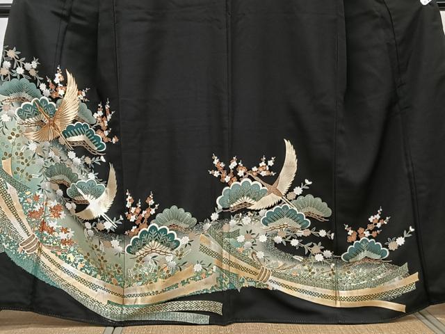 平和屋着物■豪華黒留袖　駒刺繍　束ね飛鶴松梅花文　暈し染め　金彩　正絹　逸品　CABF8063xi