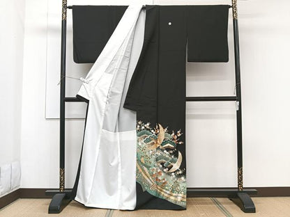平和屋着物■豪華黒留袖　駒刺繍　束ね飛鶴松梅花文　暈し染め　金彩　正絹　逸品　CABF8063xi