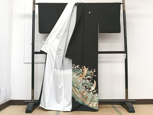 平和屋着物■豪華黒留袖　駒刺繍　束ね飛鶴松梅花文　暈し染め　金彩　正絹　逸品　CABF8063xi