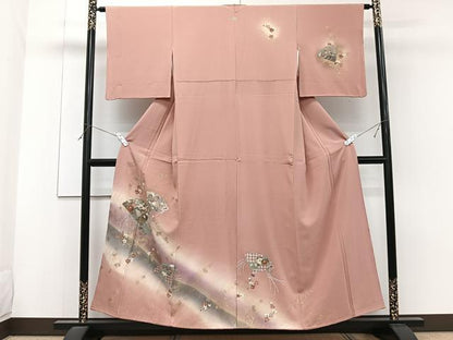 平和屋着物■訪問着　檜扇飛鳥花文　暈し染め　金彩　正絹　逸品　CABF8069xi