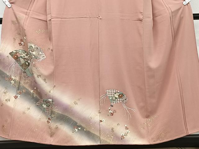 平和屋着物■訪問着　檜扇飛鳥花文　暈し染め　金彩　正絹　逸品　CABF8069xi
