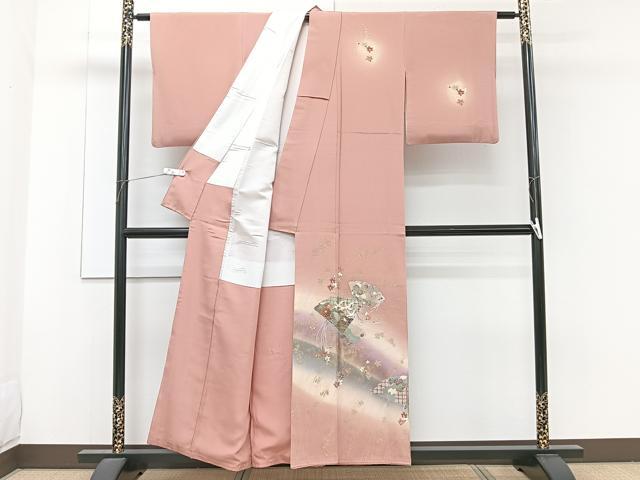 平和屋着物■訪問着　檜扇飛鳥花文　暈し染め　金彩　正絹　逸品　CABF8069xi
