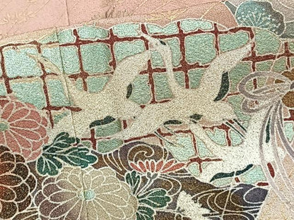 平和屋着物■訪問着　檜扇飛鳥花文　暈し染め　金彩　正絹　逸品　CABF8069xi