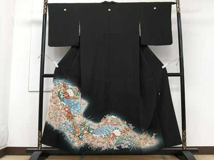平和屋着物■豪華黒留袖　作家物　孔雀花文　暈し染め　正絹　逸品　CABF8074xi