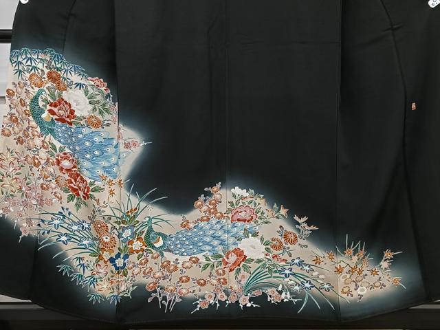 平和屋着物■豪華黒留袖　作家物　孔雀花文　暈し染め　正絹　逸品　CABF8074xi