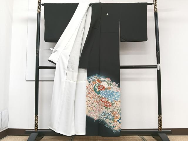 平和屋着物■豪華黒留袖　作家物　孔雀花文　暈し染め　正絹　逸品　CABF8074xi