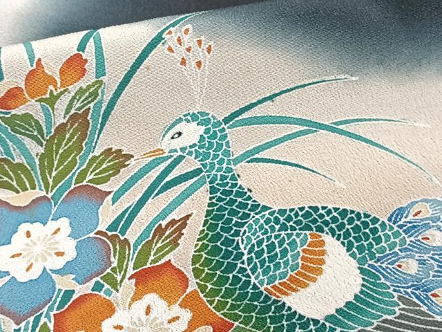 平和屋着物■豪華黒留袖　作家物　孔雀花文　暈し染め　正絹　逸品　CABF8074xi