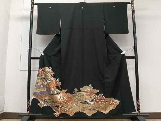 平和屋着物■豪華黒留袖　鶴風景松梅花文　金彩　正絹　逸品　CABF8077xi