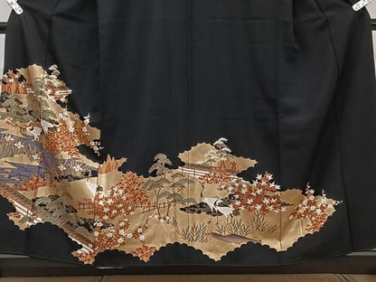 平和屋着物■豪華黒留袖　鶴風景松梅花文　金彩　正絹　逸品　CABF8077xi