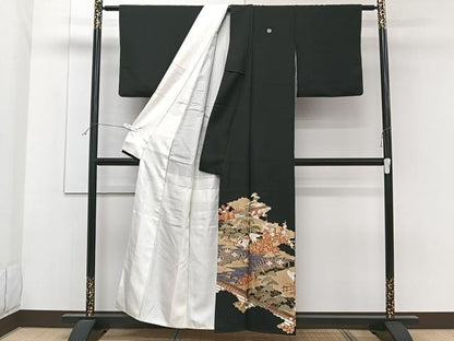 平和屋着物■豪華黒留袖　鶴風景松梅花文　金彩　正絹　逸品　CABF8077xi
