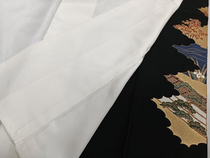 平和屋着物■豪華黒留袖　鶴風景松梅花文　金彩　正絹　逸品　CABF8077xi