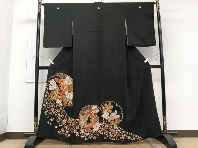 平和屋着物■豪華黒留袖 駒刺繍 鶴宝尽くし文 正絹 逸品 CABF8078xi