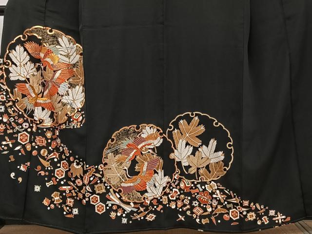 平和屋着物■豪華黒留袖 駒刺繍 鶴宝尽くし文 正絹 逸品 CABF8078xi