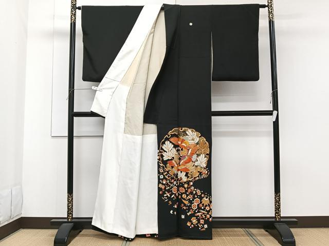 平和屋着物■豪華黒留袖 駒刺繍 鶴宝尽くし文 正絹 逸品 CABF8078xi