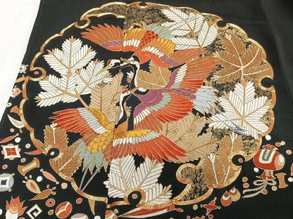 平和屋着物■豪華黒留袖 駒刺繍 鶴宝尽くし文 正絹 逸品 CABF8078xi