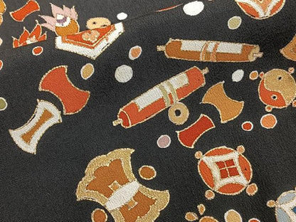 平和屋着物■豪華黒留袖 駒刺繍 鶴宝尽くし文 正絹 逸品 CABF8078xi