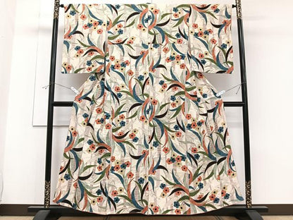 平和屋着物■上質な小紋 笹竹花文 金彩 カラー胴裏：薄桜色 正絹 逸品 CABF8079xi