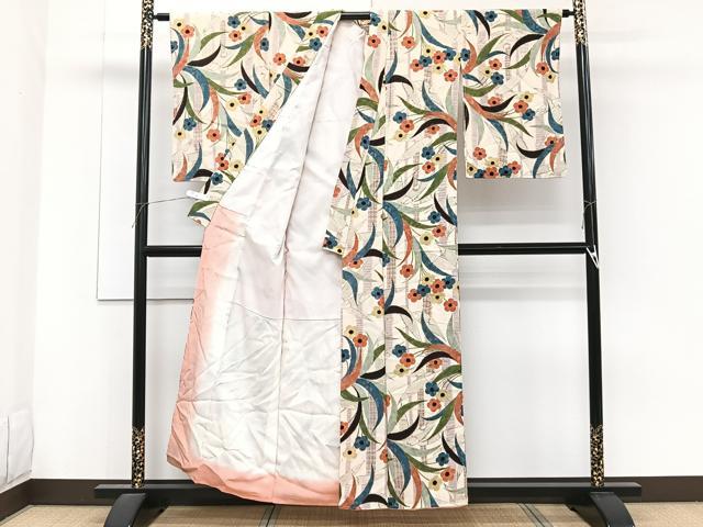 平和屋着物■上質な小紋 笹竹花文 金彩 カラー胴裏：薄桜色 正絹 逸品 CABF8079xi