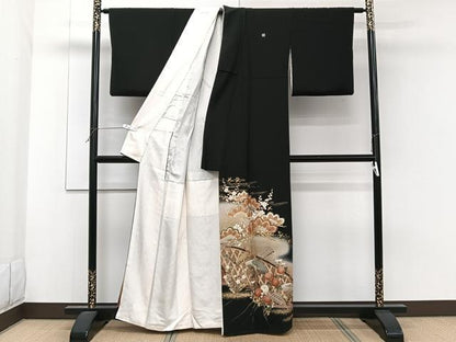 平和屋着物■豪華黒留袖 作家物 駒刺繍 籬扇子飛鳥松梅花文 暈し染め 金銀彩 正絹 逸品 CABF8080xi