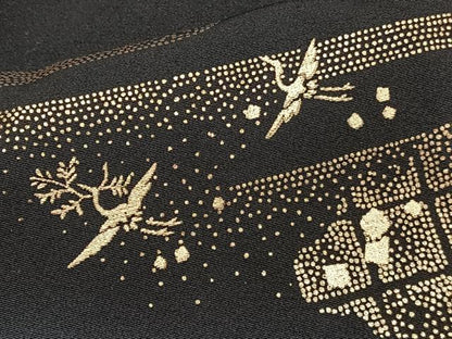 平和屋着物■豪華黒留袖 作家物 駒刺繍 籬扇子飛鳥松梅花文 暈し染め 金銀彩 正絹 逸品 CABF8080xi