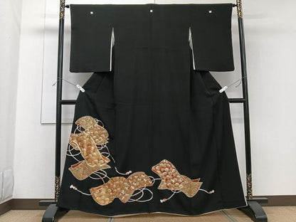 平和屋着物■豪華黒留袖 駒刺繍 誰が袖花文 金彩 正絹 逸品 CABF8085xi