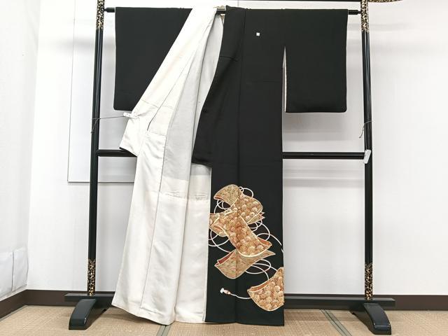 平和屋着物■豪華黒留袖 駒刺繍 誰が袖花文 金彩 正絹 逸品 CABF8085xi