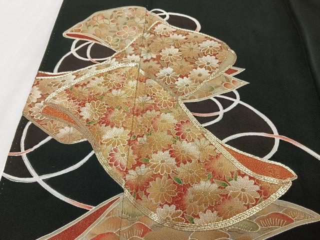 平和屋着物■豪華黒留袖 駒刺繍 誰が袖花文 金彩 正絹 逸品 CABF8085xi