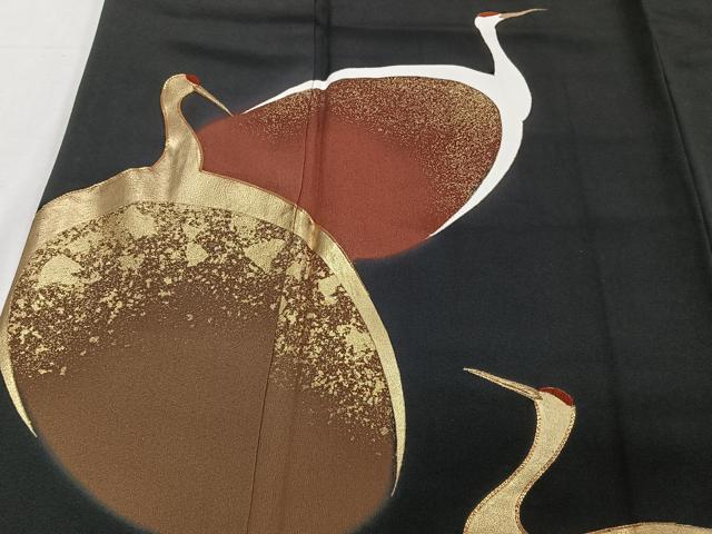 平和屋着物■豪華黒留袖 駒刺繍 群鶴 金彩 正絹 逸品 CABF8086xi