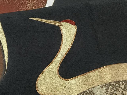 平和屋着物■豪華黒留袖 駒刺繍 群鶴 金彩 正絹 逸品 CABF8086xi