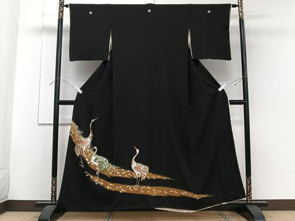 平和屋着物■豪華黒留袖 刺繍 鶴 暈し染め 金彩 正絹 逸品 CABF8092xi