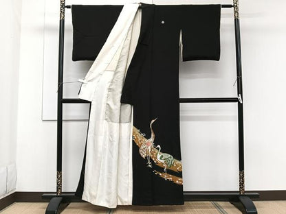 平和屋着物■豪華黒留袖 刺繍 鶴 暈し染め 金彩 正絹 逸品 CABF8092xi