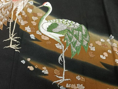 平和屋着物■豪華黒留袖 刺繍 鶴 暈し染め 金彩 正絹 逸品 CABF8092xi