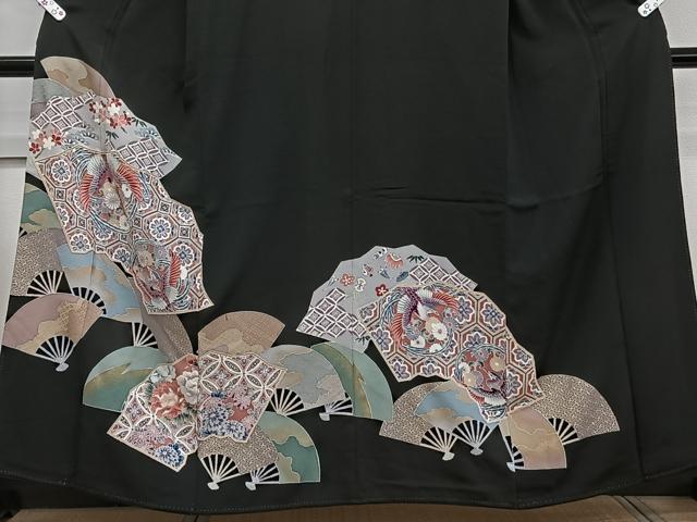 平和屋着物■豪華黒留袖 相良刺繍 花鳥文 金彩 正絹 逸品 CABF8093xi