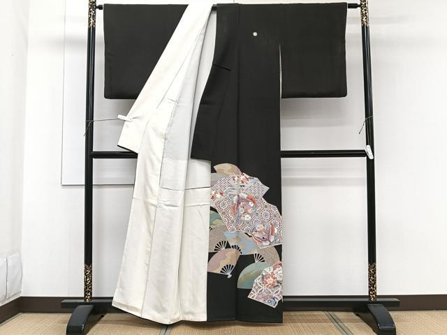 平和屋着物■豪華黒留袖 相良刺繍 花鳥文 金彩 正絹 逸品 CABF8093xi