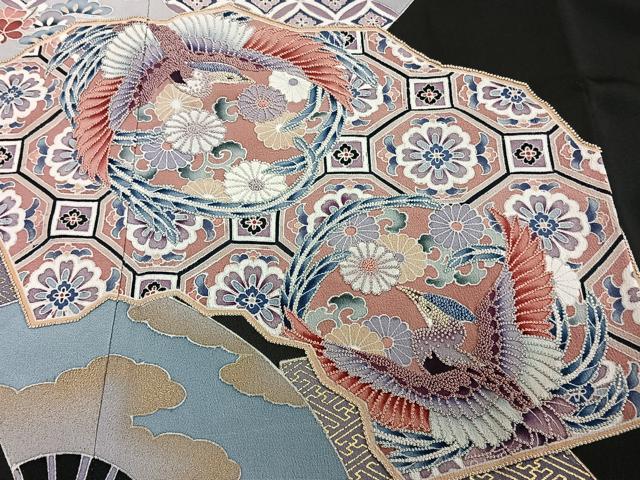 平和屋着物■豪華黒留袖 相良刺繍 花鳥文 金彩 正絹 逸品 CABF8093xi