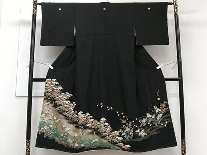 平和屋着物■豪華黒留袖 作家物 駒刺繍 飛鳥松花文 金彩 正絹 逸品 CABF8095xi