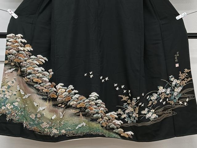 平和屋着物■豪華黒留袖 作家物 駒刺繍 飛鳥松花文 金彩 正絹 逸品 CABF8095xi