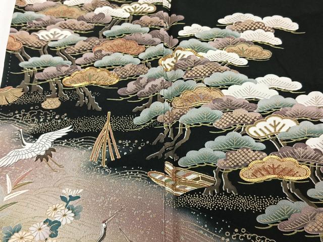 平和屋着物■豪華黒留袖 作家物 駒刺繍 飛鳥松花文 金彩 正絹 逸品 CABF8095xi