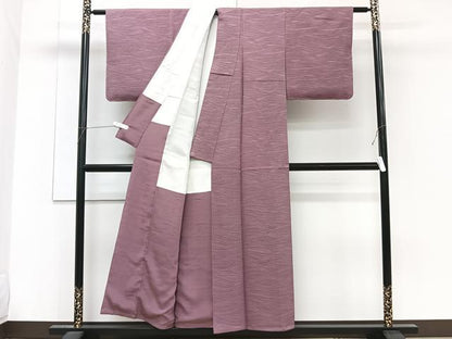 平和屋着物■上質な色無地　波地紋　葡萄鼠色　正絹　逸品　未使用　CABF8103xi