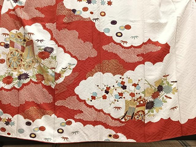平和屋着物●豪華振袖　糸巻文　金彩　正絹　逸品　AABG4500fy 平和屋着物○豪華振袖 草花文 暈し染め 金彩 正絹 逸品 AABG8542ph