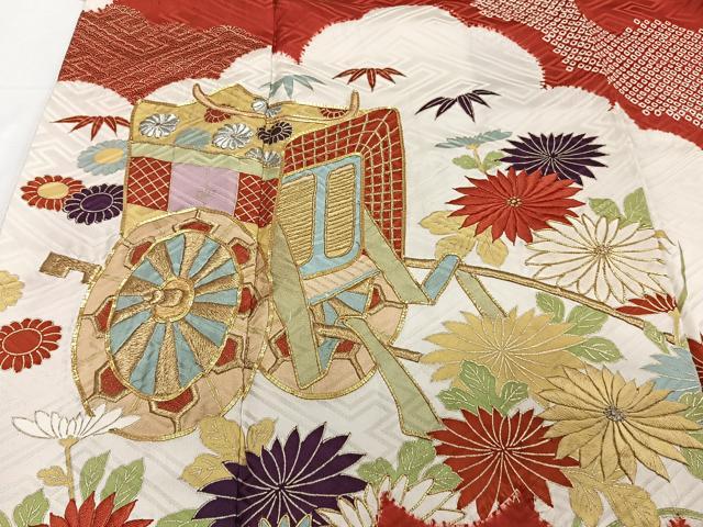 平和屋着物●豪華振袖　駒刺繍　松竹梅　暈し染め　金彩　正絹　逸品　AABH0486fy 平和屋着物○豪華振袖 駒刺繍 松竹梅 暈し染め 金彩 正絹 逸品