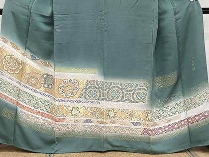 平和屋着物■豪華色留袖　横段花文　寿光織　暈し染め　金糸　正絹　逸品　CABF8111xi
