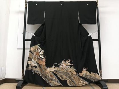 平和屋着物■豪華黒留袖　花車宝文　松竹梅　金彩　正絹　逸品　CABF8116xi