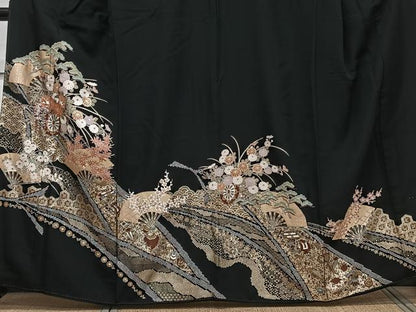 平和屋着物■豪華黒留袖　花車宝文　松竹梅　金彩　正絹　逸品　CABF8116xi