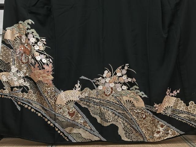 平和屋着物■豪華黒留袖　花車宝文　松竹梅　金彩　正絹　逸品　CABF8116xi