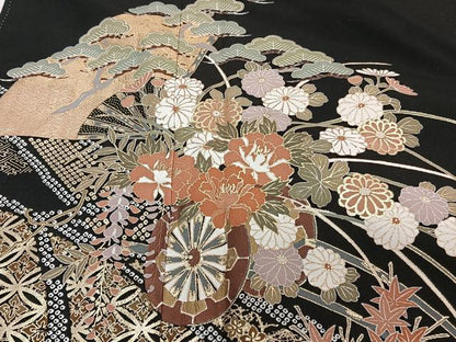 平和屋着物■豪華黒留袖　花車宝文　松竹梅　金彩　正絹　逸品　CABF8116xi