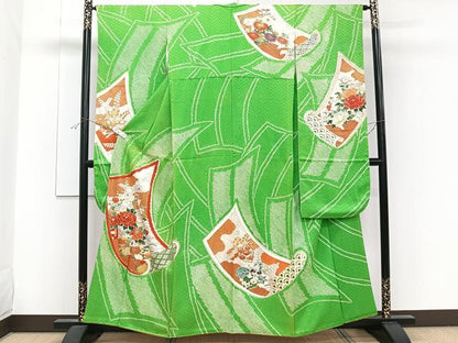 平和屋着物■豪華振袖　駒刺繍　絞り　絵巻花文　金彩　正絹　逸品　CABF8119xi