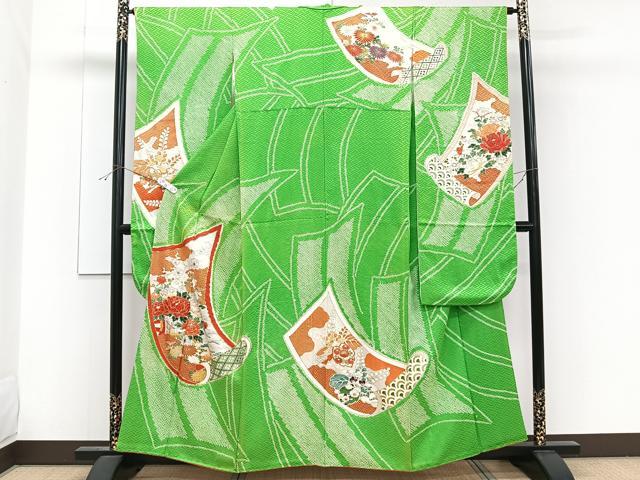 平和屋着物■豪華振袖　駒刺繍　絞り　絵巻花文　金彩　正絹　逸品　CABF8119xi