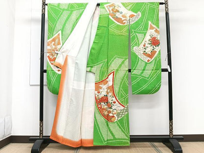 平和屋着物■豪華振袖　駒刺繍　絞り　絵巻花文　金彩　正絹　逸品　CABF8119xi